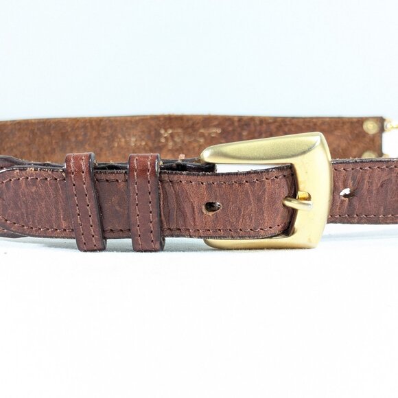 Kudos genuine leather belt chestnut brown + gold tone XXX accents made in Spain - Picture 8 of 11